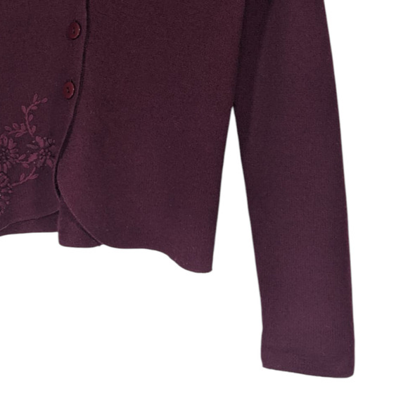 Christopher & Banks Y2K 100% Wool Embroidered Blazer Cardigan Burgundy Small - Picture 5 of 9